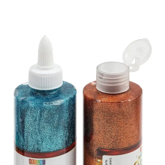 Bright Creations 8 Pack Craft Bottles with Glitter Glue for Kids Ages 3&ndash;14 - 8 oz Each with 16 Caps, Multicolor - Metallic Art Glue for DIY Crafts & School Projects - Washable & Easy Squeeze {6}