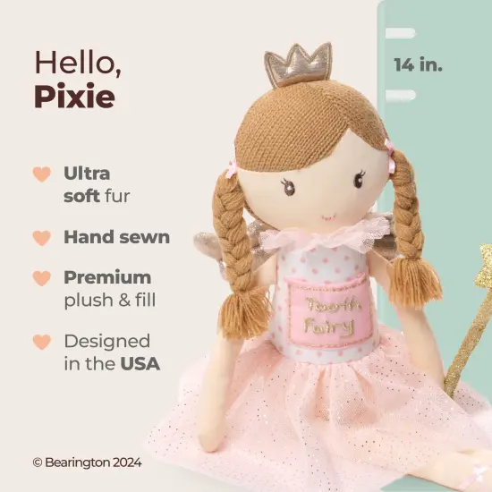 Bearington Pixie Soft Plush Tooth Fairy Doll, 14 Inches, For Ages 3-14 Pink {2}
