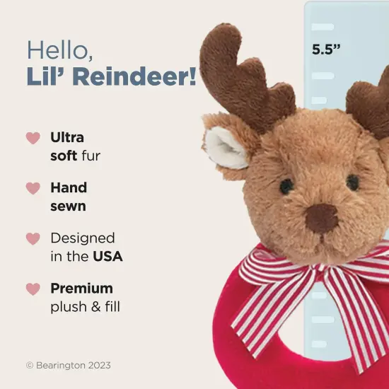 Bearington Baby Lil&rsquo; Reindeer Christmas, 5.5 Inch Christmas Reindeer Plush Stuffed Animal, Soft Baby Rattles and Plush Rings, For Ages 0-14 Red {2}