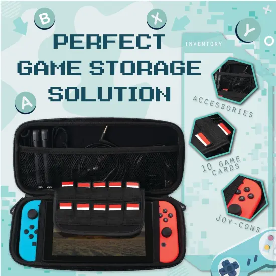 Insten Carrying Travel Case with 10 Game Card Slots For Nintendo Switch & OLED Model Console and Accessories, Portable Hard Cover Pouch for Girls Boys, Black {6}
