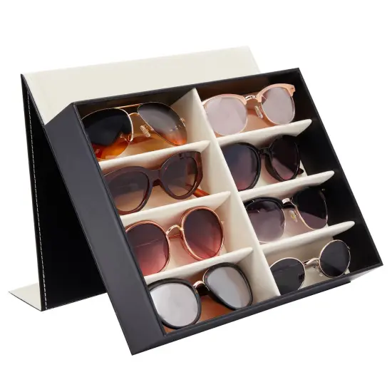 8 Slot Sunglasses Organizer Storage, Eyeglasses Holder for Home – Multiple Glasses Display Case (12.7x9.8 in) Black {7}