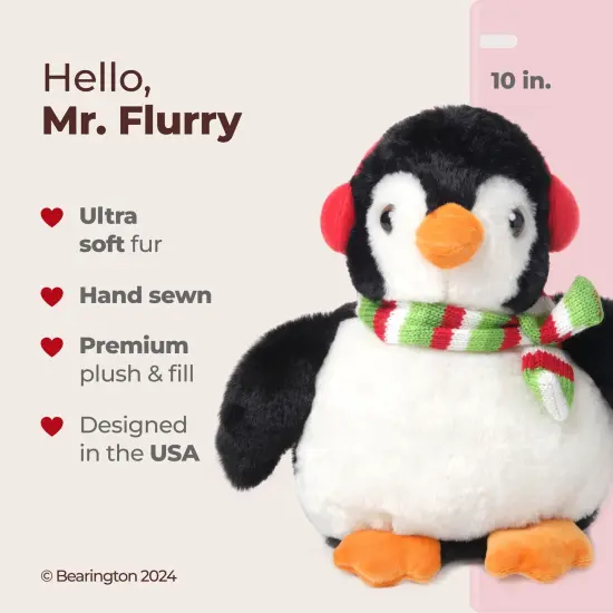 Bearington Mr. Flurry Plush Penguin Stuffed Animal, 10 Inch Christmas Penguin Plush, Ideal Christmas Stuffed Animal Gift for Toddlers, Kids & Teens Multicolor {2}