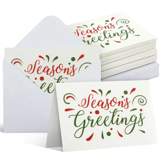 Sustainable Greetings 48 Pack Christmas Greeting Cards, Boxed Season’s Greetings Card, Blank Inside, Bulk Holiday Cards with Envelopes, 4.5 x 6.25 Inch (Red, Green) {1}