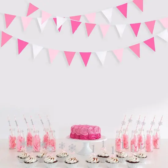 32Ft Rose Hot Pink Pennant Banner Fabric Triangle Flag Cotton Bunting Garland Kit for Wedding Birthday Baby Shower Anniversary Party Home Nursery Outdoor Garden Hanging Festivals Decoration (36Pcs) {3}