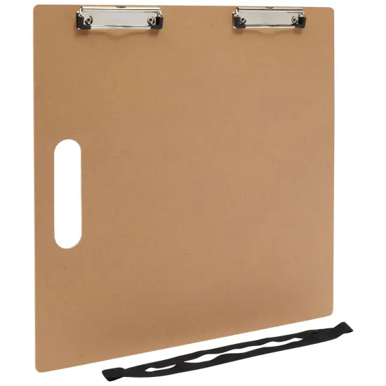 2-Pack Artist's Drawing Sketch Boards, Large Art Clipboards with Left-Side Handle Holes and Paper Retaining Rubber Bands, Portable Drafting Boards for Home, Office, Studio, and Field (18x18 in) Brown {6}