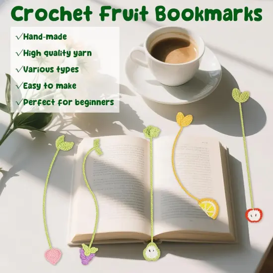 5 PCS Fruit Bookmarks Crochet Kits w/ Extra Yarn, Accessories {4}