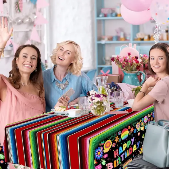 3 Pcs Mexican Fiesta Birthday Party Tablecloth Decorations Plastic Cinco De Mayo Printed Table Cloth Table Cover for Fiesta Taco Happy Birthday Decorations {3}