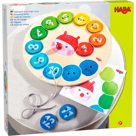 HABA Caterpillar Rainbow Preschool Learning Activity with Colors & Numbers, Threading Game & Fine Motor Toys for Ages 3+ Multicolor {1}
