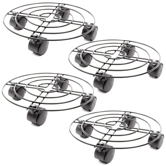 4 Pack Metal Rolling Plant Stand Base, Planter Caddy with Wheels for Indoor and Outdoor Pots (10.6 Inches) {1}