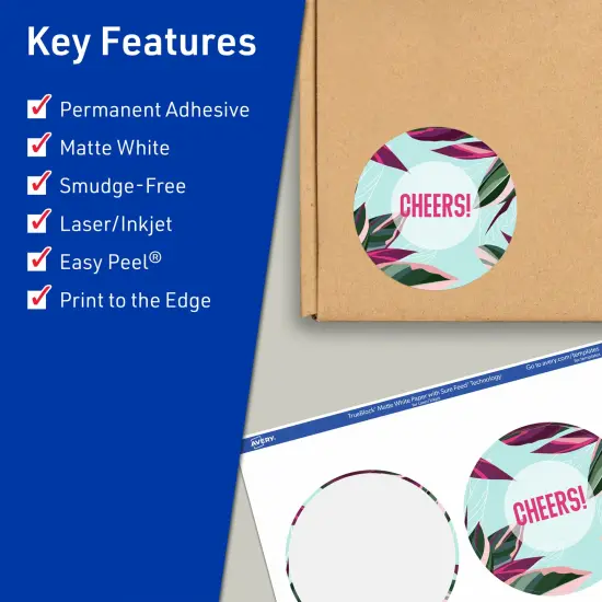 Avery TrueBlock Matte White Paper Labels,3-1/2" diameter Round {2}