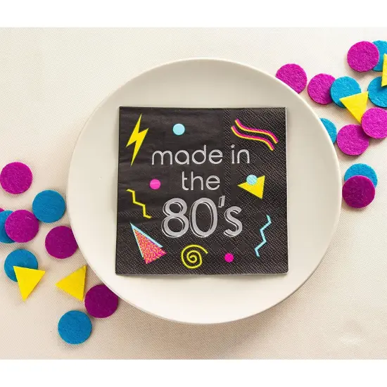 Made in the 80&rsquo;s Napkins for Birthday Parties (5 x 5 In, Black, 50 Pack) {2}