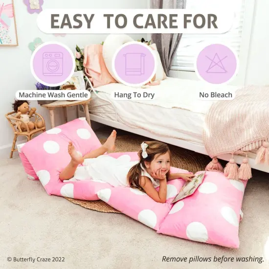 Butterfly Craze Floor Pillow Case, Mattress Bed Lounger Cover, Polka Pink, Queen Size - Cozy Seating Solution for Kids 3-14, Recliner Cushion, Perfect for Reading, TV Time (Pillow Not Included) {5}