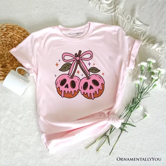 Sweet and Spooky Poison Cherries Halloween T-Shirt, Coquette Skulls Tee {1}