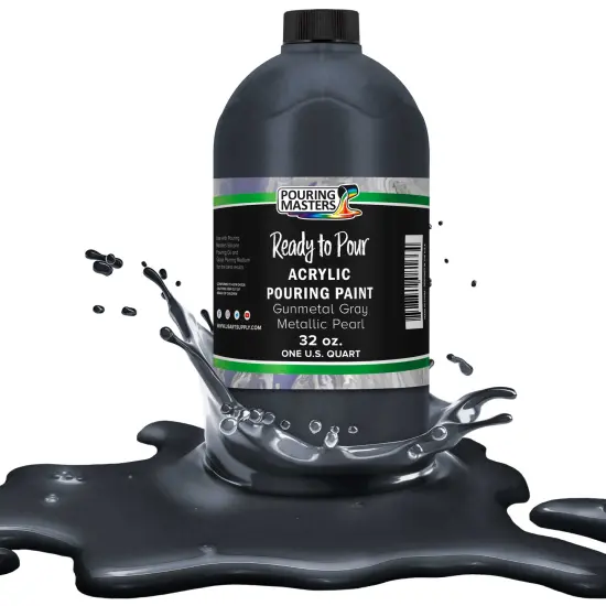 Pouring Masters Gunmetal Gray Metallic Pearl Ready to Pour Acrylic Pouring Paint - Premium 32-Ounce Pre-Mixed Fluid Acrylic Paint - Fluid Art Supplies for Canvas, Wood, Paper, Tile & Rocks {1}