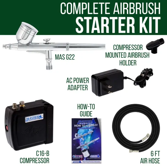 Multi-Purpose Airbrushing System Kit with Portable Mini Air Compressor - Gravity Feed Dual-Action Airbrush plus Air Hose {2}
