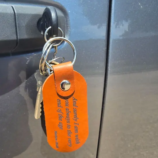 Oval Leather Keychains Kit &ndash; Full-Grain Latigo, 10-Pack, Engraving & Foil Stamping Ready, DIY Personalized Keyrings Orange {6}