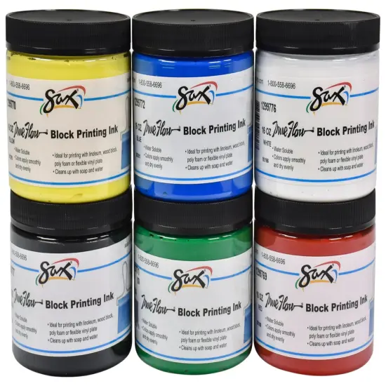 Sax Water Soluble Block Printing Ink, Pint Jars, Assorted Colors, Set of 6 {4}