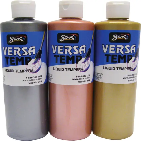 Sax Versatemp Heavy-Bodied Tempera Paint, 1 Pint Bottles, Assorted Metallic Colors, Set of 3 {1}