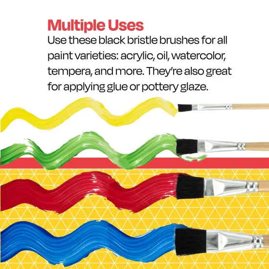 School Smart Black Bristle Paint Brushes, Short Handle, Assorted Sizes, Set of 72 {7}