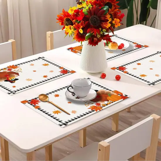 Set of 4 Thanksgiving Turkey Fall Placemats - 12x18 Inch {3}