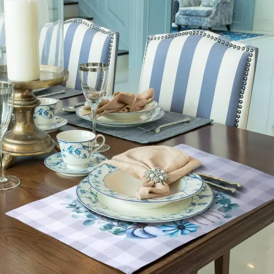 Fall Placemats Set of 6 Buffalo Plaid(Blue and Gray) {5}