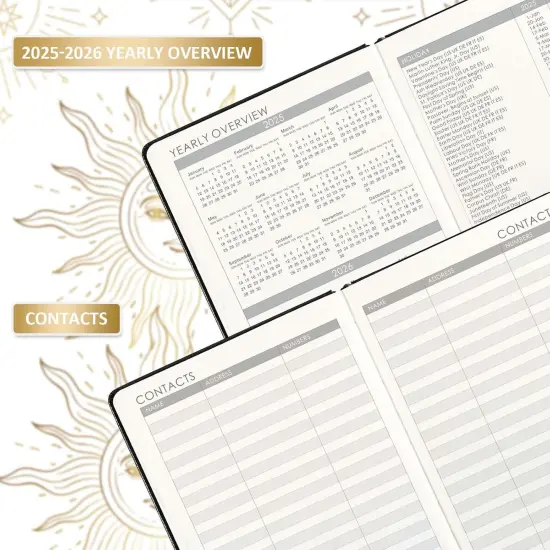 Planner 2025-2026 - Academic Planner 2025-2026, July 2025 - June 2026, 5.75" x 8.25", Weekly and Monthly, Faux Leather with Back Pocket & 40 Notes Pages - The Sun {6}