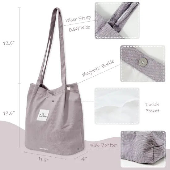 Wrapables Carry Joy Corduroy Tote Bag, Casual Shoulder Handbag, Lavender {2}