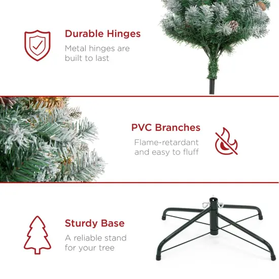 Best Choice Products Pre-Decorated Holiday Christmas Pine Tree w/ Branch Tips, Partially Flocked, Metal Base {6}