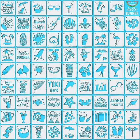 80 Pieces 3 x 3 Inch Summer Hawaii Themed Stencils {1}