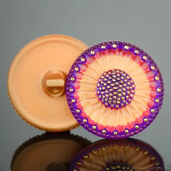 32mm Round Sunflower Gold, Red, Purple with Gold Paint - Czech Glass Buttons {2}