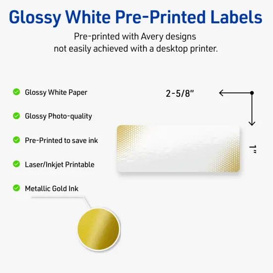 Avery Printable Rectangle Address Labels with Sure Feed Technology, Pre-Printed Gold Blush Pattern, Glossy White, 1" x 2-5/8", Laser & Inkjet Compatible, 160 Total {2}