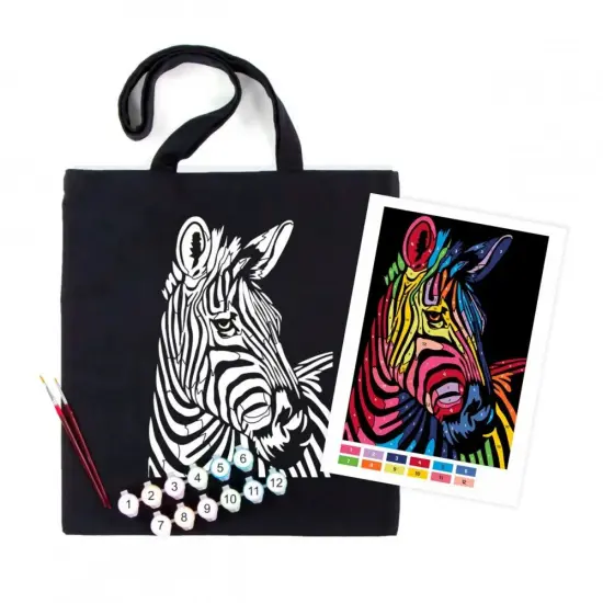 Rosa Talent Bright Zebra - Black Shopper Coloring Kit. Ecobag Painting Kit, Cotton 0.03 lb/in2, 14.96*16.54 inches. {1}