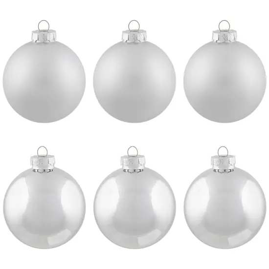 Northlight 2-Finish Christmas Glass Ball Ornaments - 3.25" (80mm) - Silver - 6ct {3}