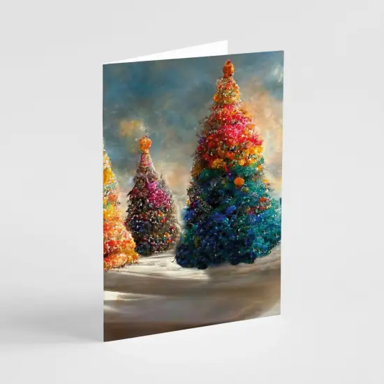 Colorful Christmas Tree Cards - 24-Pack Holiday Greeting Cards with 4 Vibrant, Artistic Tree Designs, Perfect for Sharing Merry Christmas & Holiday Wishes, Blank Inside for Personalized Messages - Bright and Festive Stationery Set {4}