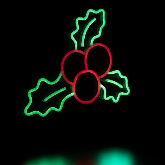 Northlight LED Holly Berries Neon Lighted Christmas Wall or Window Decoration - 12" Green {6}