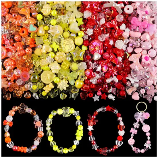 TINKRSTUFF Assorted 180-240PCS Acrylic Beads For Bracelet Making, Flower Bow Butterfly Candy Gummy Bear Kawaii Aesthetic Bracelet Charms,Cute Beads For Jewelry Making DIY Necklace Keychain Phone Charm {1}