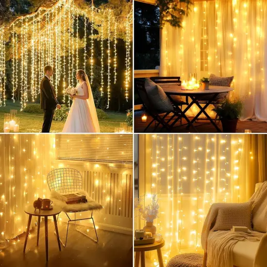 300 LED Curtain String Lights - 9.8 FT (Warm White) {3}