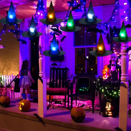 12pcs Light Up Halloween Hanging Witch Hat {3}