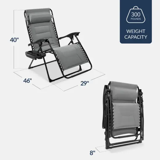 Best Choice Products Oversized Padded Zero Gravity Chair, Folding Outdoor Patio Recliner w/ Side Tray Ice Gray {2}