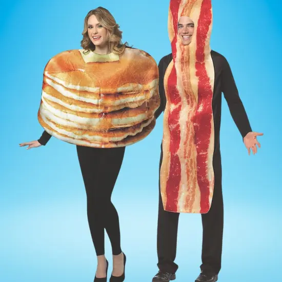 Pancake and Bacon Slice Couples Costume Set Breakfast Food Tunics Funny Halloween Party Outfit {1}