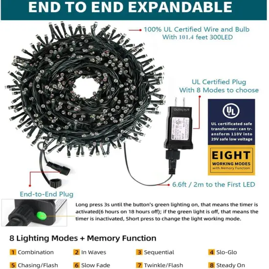Christmas String Lights - End-to-End Plug - 108FT 300 LED (Multicolor {2}