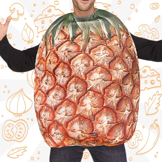 Pineapple Print Adult Costume Funny Fruit Tunic with Hat Tropical Halloween Party Outfit {6}
