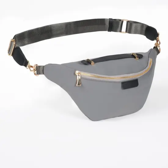 Gray Oversized Fanny Pack, Plus Size Crossbody Bag with Adjustable Belt Straps, Fits 42-54 Inch Waist Grey {4}