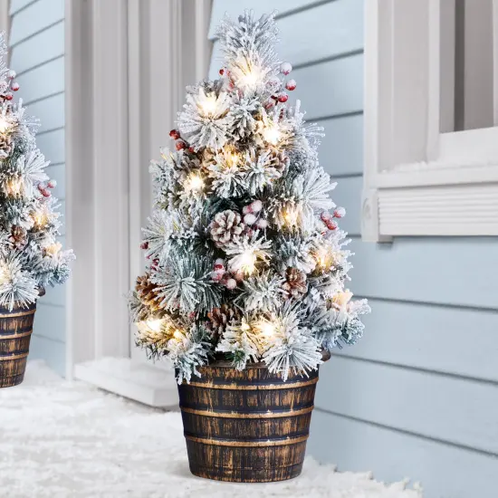 Collections Etc 25"H LED Lighted Frosted Tree with Stake Outdoor Decoration {1}