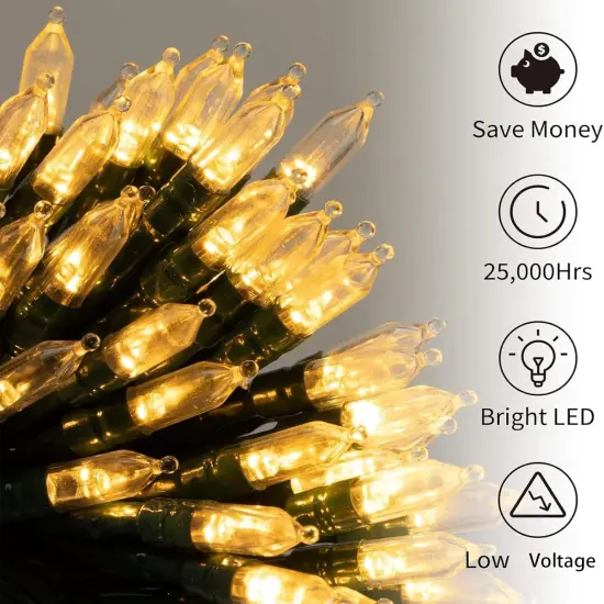 2 Pack 18 Feet 50 LED Clear Mini Christmas String Lights - Warm White {2}