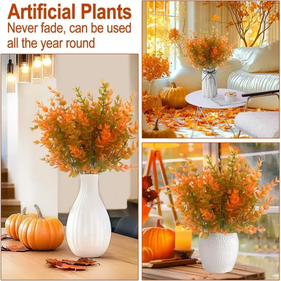 20 Bundles Artificial Fall Flowers for Outdoors Fall Decorations - Orange Eucalyptus {4}