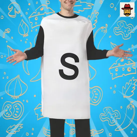 Salt Shaker Costume Funny White Tunic with S Print Headpiece Adult Halloween Party Outfit {6}