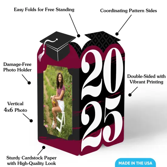 Big Dot of Happiness Maroon 2025 Graduation Photo Holder Centerpieces, 4x6 Picture Display Box, Table Decoration Centerpiece for Burgundy Grad Party Decor, 8 Count {6}