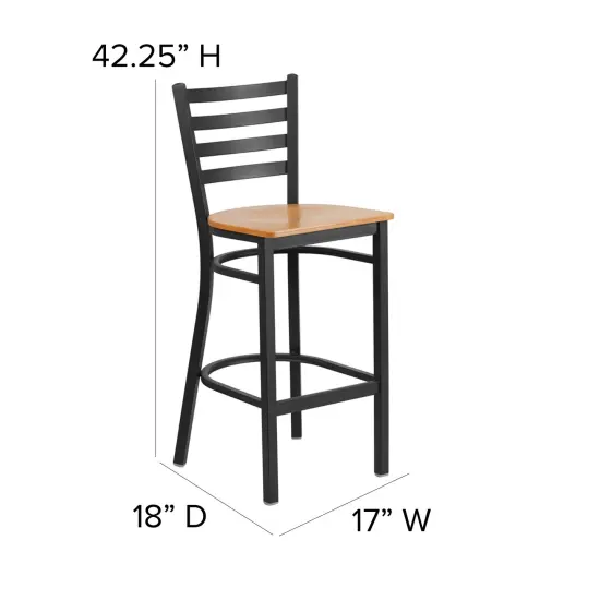 Emma and Oliver Ladder Back Metal Restaurant Dining Barstool Natural/BlackMetal {5}