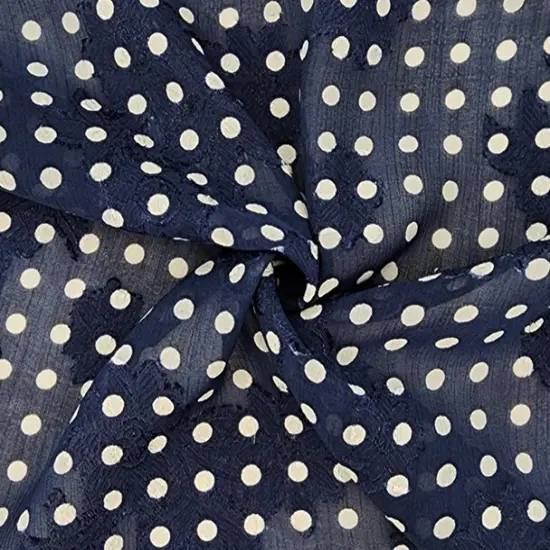 1 Yard Navy Floral Jacquard Chiffon Fabric Lightweight Sheer Textured Polyester, 57/58" Wide {1}